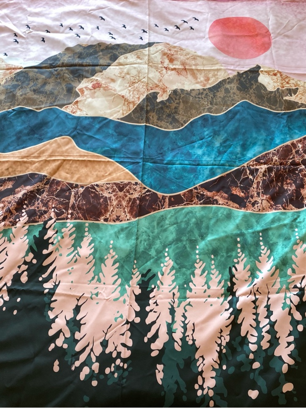 Wall Tapestry Lightweight Sun Mountains Trees River Sunset Sunrise 4’ 2” x 4’ 9”